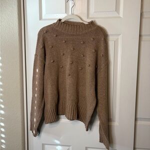 Women’s Toad & Co Wool Blend LS Mockneck Tan Sweater w/ Dot Embellishment Large